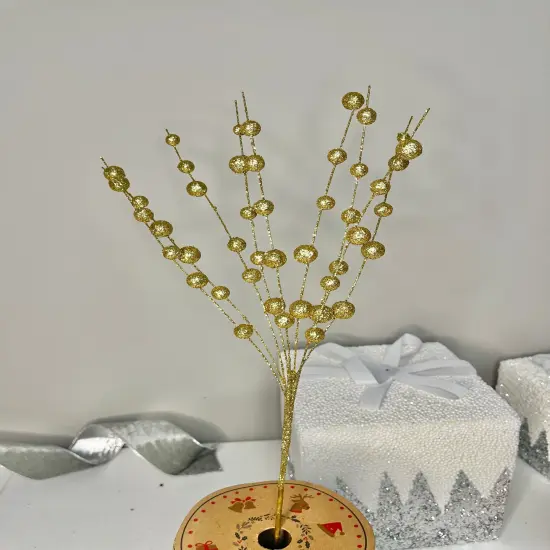 Glittered Floral Stem/ Pick Spray Set of 3 Gold {1}