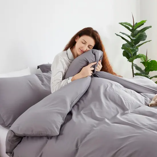 Nestl Double Brushed Microfiber Duvet Cover Set Gray Lavender {3}