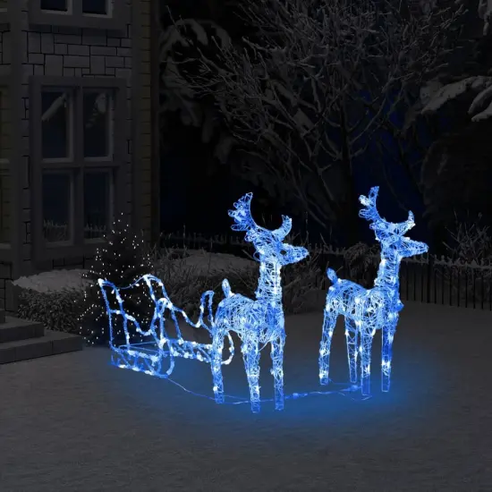 Reindeers & Sleigh Christmas Decoration 160 LEDs 51.2" Acrylic Blue {1}