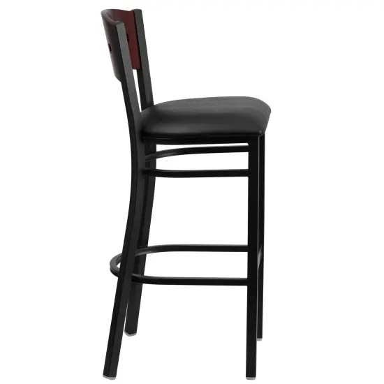 Emma and Oliver Decorative 4 Square Back Metal Restaurant Dining Barstool Mahog/BlackVYL/Black {4}