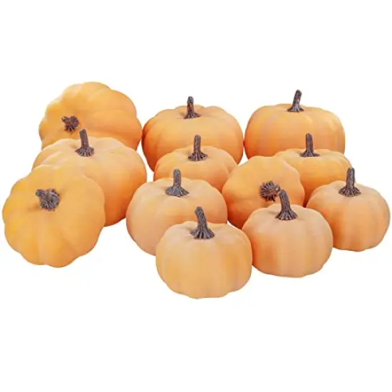 12 Pcs Assorted Small Orange Artificial Pumpkins Decorative Fall Pumpkins Harvest Pumpkins Foam Pumpkins for Gifts Fall Wedding Baby Shower Thanksgiving Halloween Table Centerpiece Mantel Decor {1}