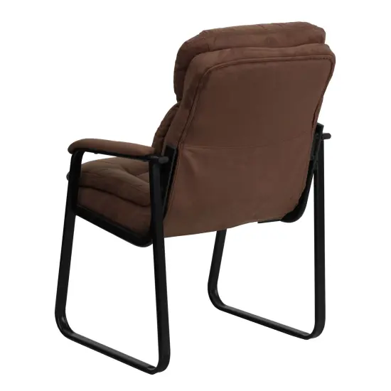 Emma and Oliver Executive Side Reception Chair with Lumbar Support and Sled Base Brown Microfiber {4}