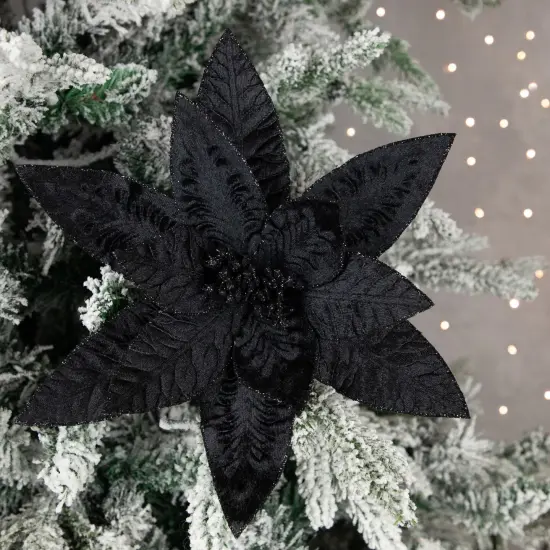 Northlight 25" Black Glittered Poinsettia Christmas Floral Stem Spray {3}
