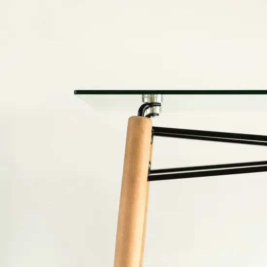 Rectangle Clear Glass Top Accent Dining Table with 4 Beech Metal Frame Solid Wood Legs | Modern Space Saving Small Leisure Tea Desk 47.25" W x 31.5" D x 29.5" H for Kitchen Dining Room, Living Room {3}