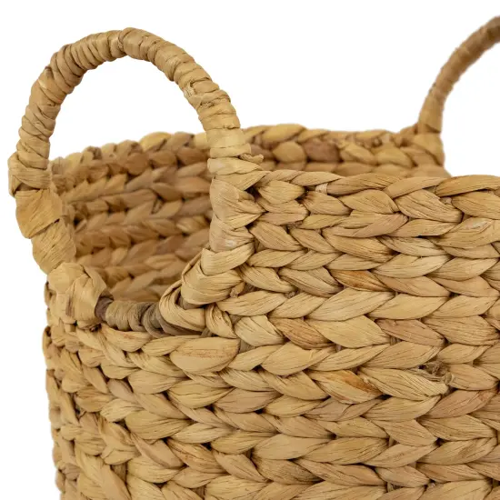 Northlight Set of 2 Beige Textured Water Hyacinth Woven Storage Baskets with Handles - 15.75" {5}