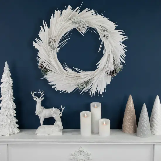 Northlight 24" White Flocked Artificial Christmas Wreath with Pine Cones {3}