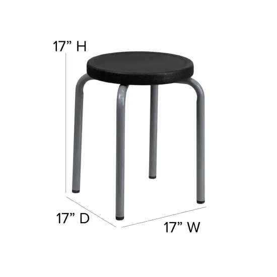 Emma and Oliver 5 Pack Stackable Stool with Silver Powder Coated Frame Black {5}