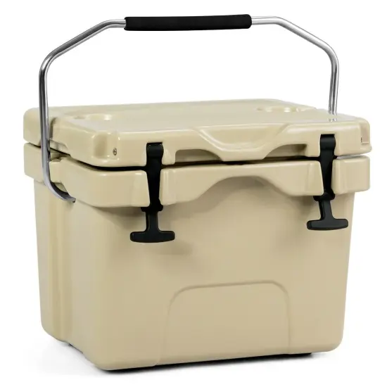 16 Quart 24-Can Capacity Portable Insulated Ice Cooler with 2 Cup Holders Beige {2}
