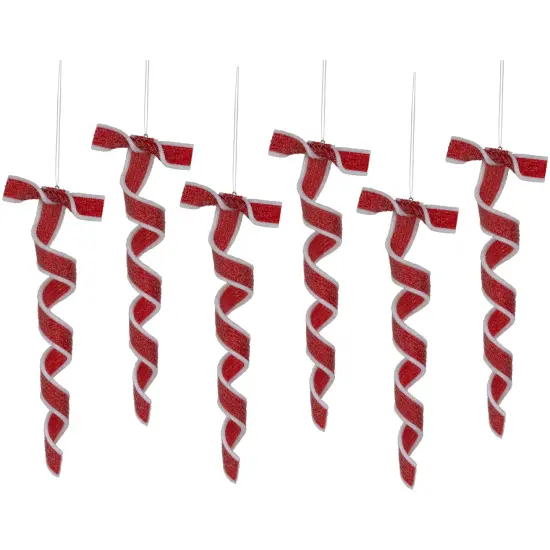Northlight 6ct Frosted Red and White Candy Twist Christmas Ornaments 9" {1}