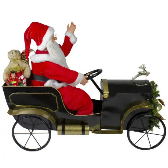 Northlight 33" Santa Delivering Presents in a Black and Gold Vintage Car Christmas Decoration {4}