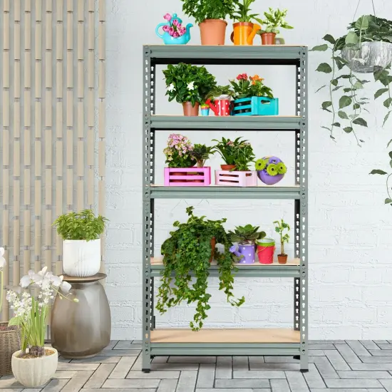 5-Tier Metal Storage Shelf with Adjustable MDF Boards Ideal for Garage or Utility Room Grey {6}