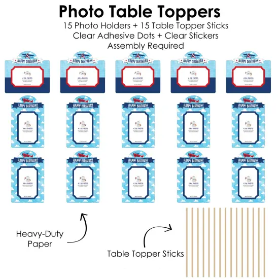 Big Dot of Happiness Taking Flight - Airplane - Vintage Plane Birthday Party Picture Centerpiece Sticks - Photo Table Toppers - 15 Pieces {6}