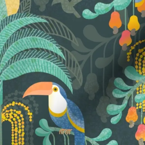 Various Fabrics by the Yard or Fat Quarter Rainforest Damask Dark Tropical Forest Exotic Birds Fruit Soft Orange Coral Salmon Bright Pastel Boho Yellow Mint Blue Large Scale Custom Printed Fabric by Spoonflower {7}