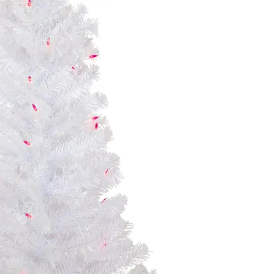 Northlight Pre-Lit Slim Woodbury White Pine Artificial Christmas Tree - 4' - Pink Lights {5}