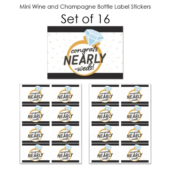 Big Dot of Happiness Just Engaged - Black and White - Mini Wine and Champagne Bottle Label Stickers - Engagement Favor Gift for Women and Men - 16 Ct {7}