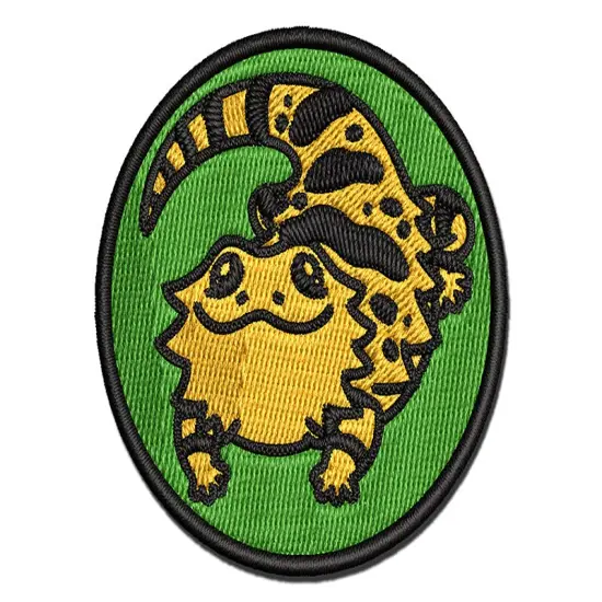 Fat Cute Bearded Dragon Lizard Reptile Multi-Color Embroidered Iron-On or Hook & Loop Patch Applique {1}
