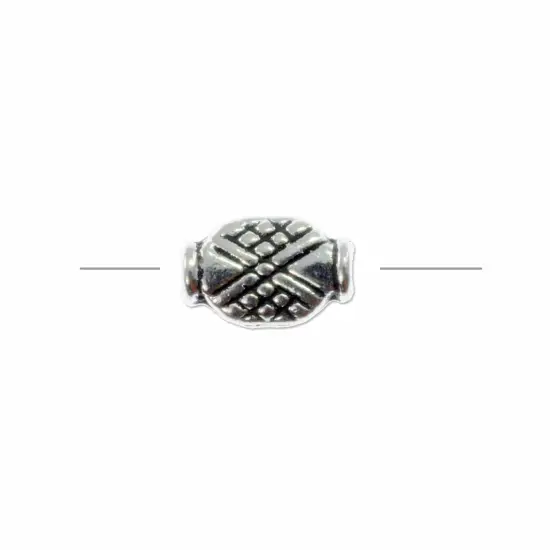 Crosshatched Oval Bead 12x7mm Pewter Antique Silver Plated (Package of 2) {1}