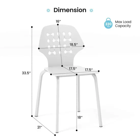Costway Metal Dining Chair Set of 4 Armless Kitchen Hollowed Backrest & Metal Legs Blue/White {3}