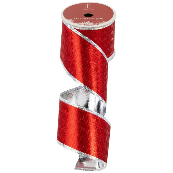 Northlight Shimmery Red and Silver Horizontal Wired Christmas Craft Ribbon 2.5" x 10 Yards {4}