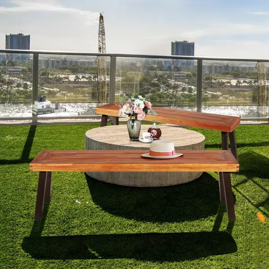 Set of 2 Patio Acacia Wood Dining Benches {2}
