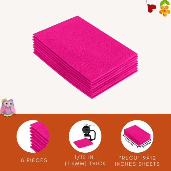 FabricLA Acrylic Felt Sheets for Crafts - Precut 9" X 12" Inches (20 cm X 30 cm) Felt Squares - Use Felt Fabric Craft Sheets for DIY, Costume, and Decoration | Neon Pink - 8 Pieces {3}