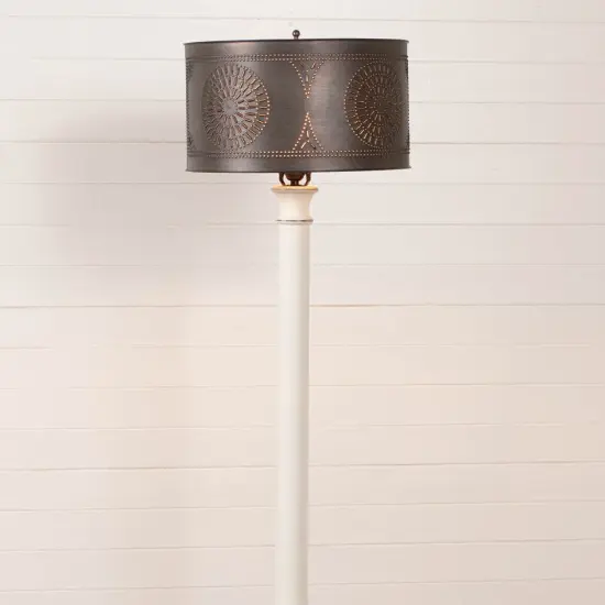 Irvins Country Tinware Brinton Floor Lamp in Rustic White with Metal Drum Shade {4}