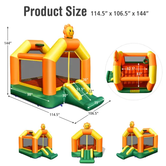 Kids Inflatable Bounce House with Slide and Basketball Rim with 735W Blower {5}