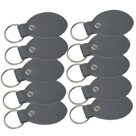 Oval Leather Keychains Kit &ndash; Full-Grain Latigo, DIY Personalization Ready, 10 Pack Grey {1}