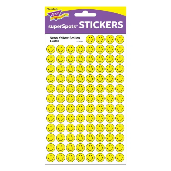 Neon Yellow Smiles superSpots&reg; Stickers, 800 Per Pack, 6 Packs {3}