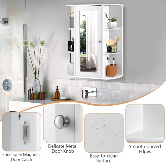 Bathroom Single Door Shelves Wall Mount Cabinet with Mirror White {2}