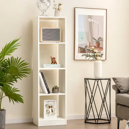 White 5-Tier 4-Cube Narrow Bookcase Tall Storage Shelf Organizer for Living Room or Bedroom {5}