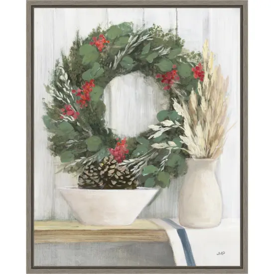 Natural Christmas I Blue by Julia Purinton Canvas Art Framed {1}