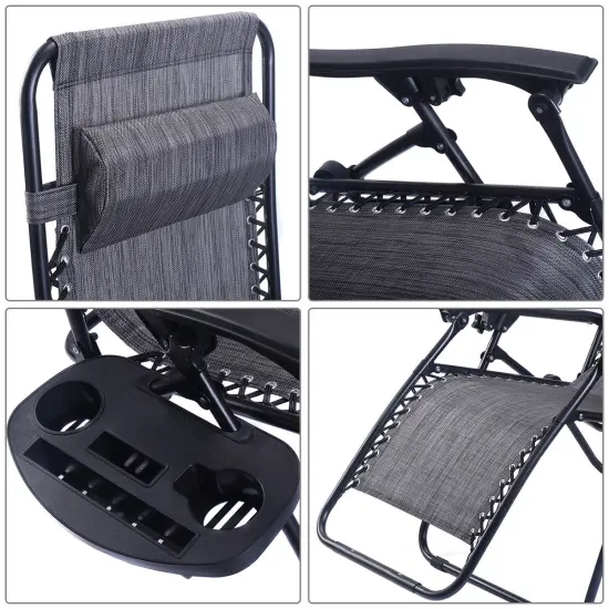 Costway 2PC Folding Zero Gravity Reclining Lounge Chairs Beach Patio W/Utility Tray {3}