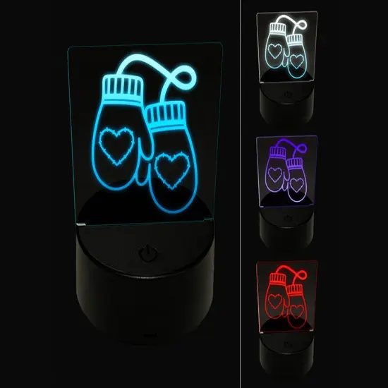 Cozy Mittens with Hearts Winter 3D Illusion LED Night Light Sign Nightstand Desk Lamp {1}