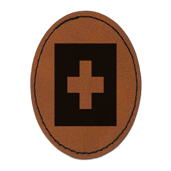 Switzerland Flag Round Iron-On Engraved Faux Leather Patch Applique - 2.5" Brown {1}