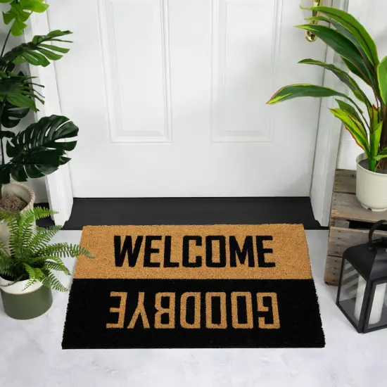 Northlight Natural Coir "Welcome Goodbye" Outdoor Doormat 18" x 30" Black {3}