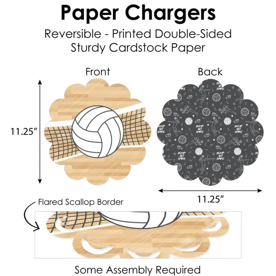 Big Dot of Happiness Bump, Set, Spike - Volleyball - Baby Shower or Birthday Party Paper Charger & Table Decorations Chargerific Kit for 8 {6}