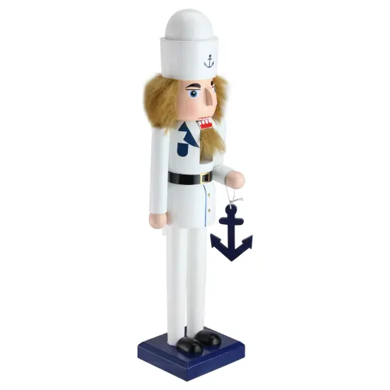 Northlight 15" White and Blue Navy Sailor Wooden Christmas Nutcracker {4}
