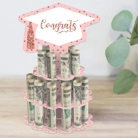 Big Dot of Happiness Rose Gold Grad - DIY Graduation Party Money Holder Gift - Cash Cake {1}