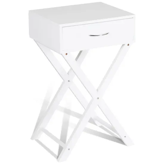 Design Sofa Side Table with X-Shape Drawer for Living Room Bedroom White {1}