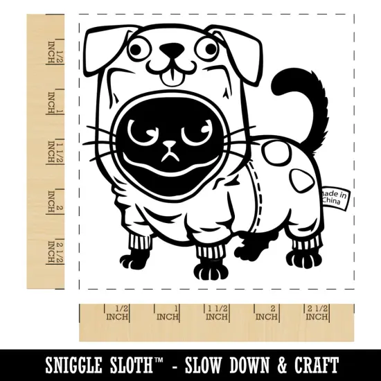 Cute Grouchy Cat in Dog Costume Halloween Square Rubber Stamp for Stamping Crafting {1}