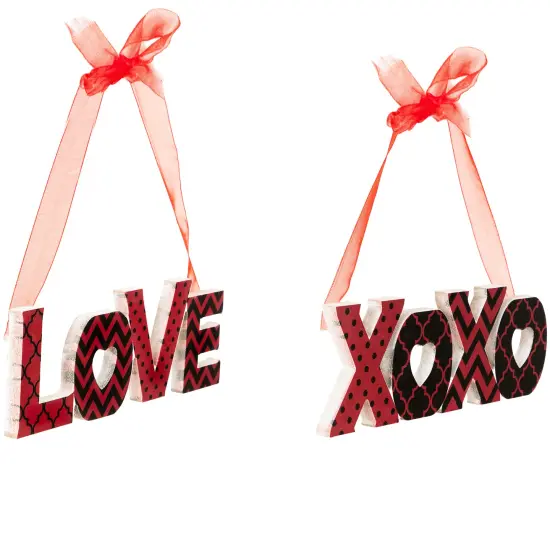 Northlight Wooden LOVE and XOXO Valentine's Day Wall Decorations - 8" - Red and Black - Set of 2 {5}