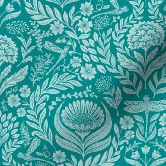 Various Fabrics by the Yard or Fat Quarter Teal Floral Victorian Whimsical Dragonflies Art And Crafts Maximalist Botanical Nouveau Carnation Chrysanthemum Large Scale Custom Printed Fabric by Spoonflower {7}