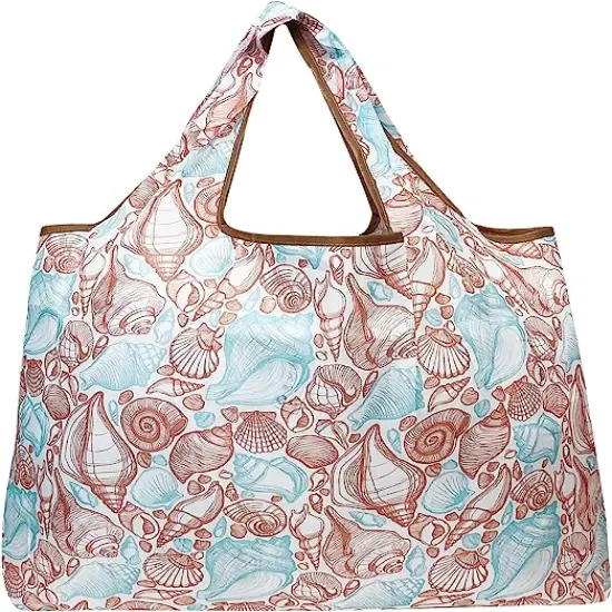 Wrapables Large Foldable Tote Nylon Reusable Grocery Bag, 3 Pack Ocean Breeze {2}