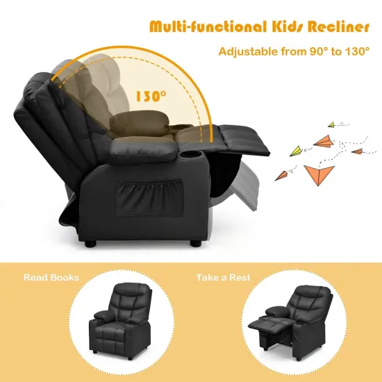 Kids Recliner Chair with Cup Holders Suitable for Children's Room, Living Room and Bedroom Black {4}