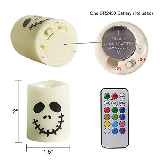 GenSwin Halloween Flameless Votive Candles Color Changing with Remote Timer, Battery Operated LED Tealight Candles for Halloween Home Decoration Gifts(6 Pack, 1.5&rdquo; x 2&rdquo;)(Battery Included) {3}