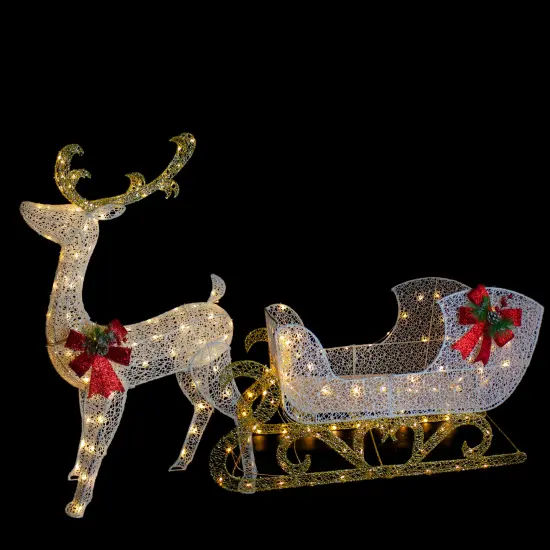 Northlight 48" LED Lighted Glitter Reindeer with Sleigh Outdoor Christmas Decoration White {4}