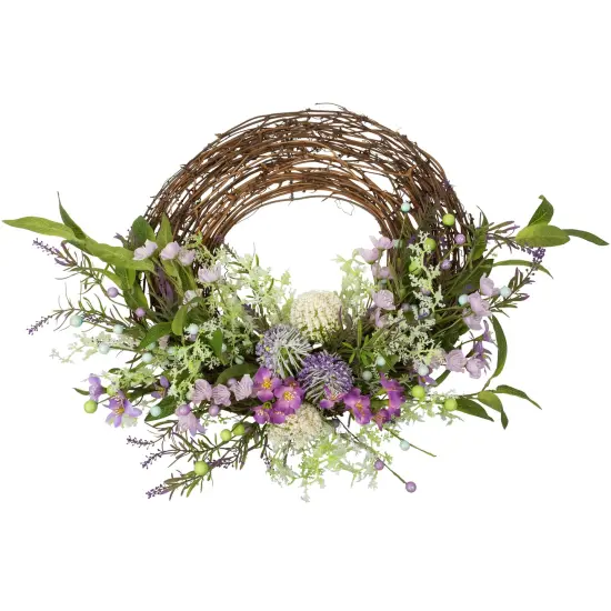 Northlight Allium, Statice and Lavender Half Spring Wreath - 24" - Purple {1}