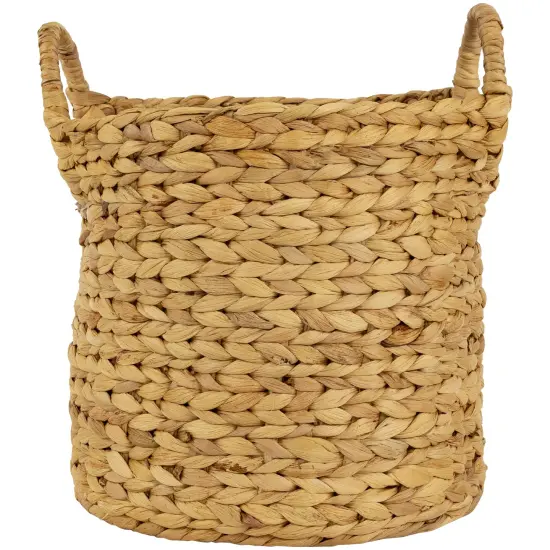 Northlight Set of 2 Beige Textured Water Hyacinth Woven Storage Baskets with Handles - 15.75" {4}