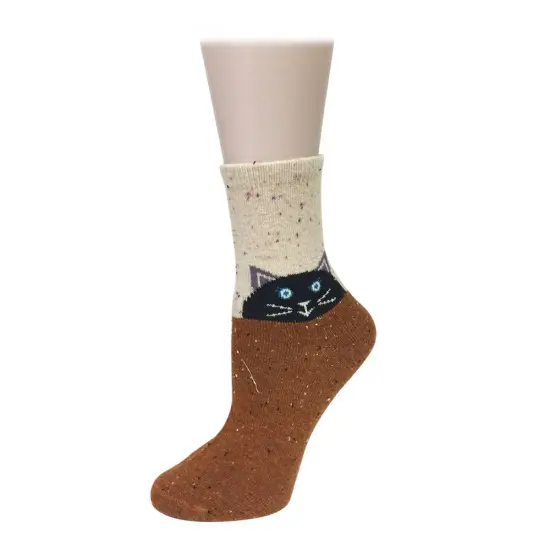 Wrapables Thick Rabbit Hair Wool Crew Socks (Set of 6), Cat and Owl {4}